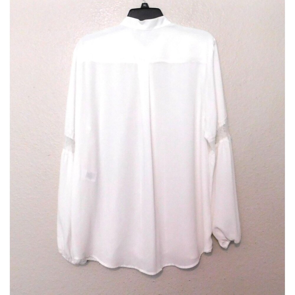 Libby Edelman Blouse XL Ivory Off-White Lace Trim Long Sleeve BoHo - Picture 4 of 10